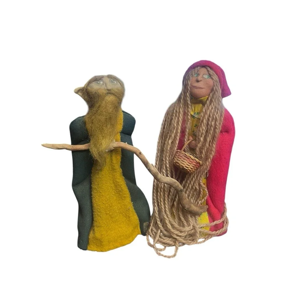Vintage Wee Peeple Style Art Dolls OOAK Handmade Folk Wizard Woman Set